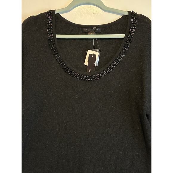 August Silk Beaded Embellished Silk Blend Scoop Neck Metallic Black Top Size 2X - Picture 2 of 10